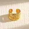 Anillo abierto de cadena multicapa plisado vintage, anillo de banda ancha de alta resistencia europeo y americano, disponible en dorado y plateado, accesorio de diseño de nicho