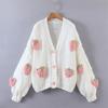Fábrica direta comércio exterior Europa e Estados Unidos novos acessórios de morango cardigan de malha suéter feminino com decote em V solto manga lanterna casaco