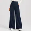Calça Jeans Tricotada de Cintura Alta para Mulheres, Cintura Elástica, Calça Wide Leg, Fluida, Cobre o Quadril, Calça Longa de Corte Reto, Calça Jeans Macia Elástica