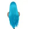 Peluca de encaje frontal de comercio exterior, cabello largo y liso azul, fibra resistente al calor, natural y suave, stock de fábrica al por mayor