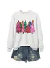 Amazon eBay Loja Independente Moda Casual Versátil Suéter Rosa Feminino com Seis Árvores de Natal para Outono e Inverno