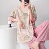Pijama Tradicional con Botones Estilo Chino Nuevo Mianchou Shijia para Mujer Modelo Nuevo 2026 Conjunto de Manga Media de Algodón Artificial Adecuado para Usar Afuera en Verano