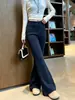 Pantalones acampanados de canalé azul marino para mujer, nuevo estilo otoño 2026, cintura alta americana, levanta glúteos, adelgazantes, pantalones acampanados casuales para yoga