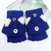 Guantes para niños otoño e invierno cálidos de medio dedo con tapa de dibujos animados lindos de punto con dedos descubiertos para bebé con forro polar engrosado para niños y niñas