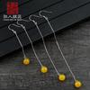 Pendientes de perla vacía con gancho para la oreja, línea Tremella 925, estilo coreano, con cadena de caja, largos, con incrustaciones de perla de jade.