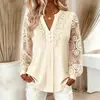 Estación Europea 2026 Comercio Exterior AliExpress Wish Camisa Más Vendida Nueva Color Sólido Cuello en V Encaje Blusa para Mujer