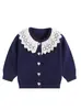 Conjunto de vestido para niña para primavera y otoño con cuello de encaje, cárdigan de punto y falda plisada, en un diseño estilo Chanel, ropa de punto para bebé al por mayor