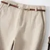 Con cinturón, elegante para ir al trabajo, amigable con la piel, nuevos pantalones anchos de pierna recta holgados de cintura alta para mujer, pantalones rectos relajados, pantalones casuales de lana