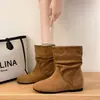 Botines simples, elegantes y de estilo retro para mujer, colección otoño 2026, con acabado de ante, caña corta, diseño de moda y tacón grueso, parte de la serie Maillard