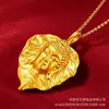 [Desbotamento lento] Colar com pingente de Buda em ouro areia, um novo estilo chinês, design de luxo leve apresentando um motivo de folha, uma joia única e de alta qualidade