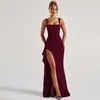 Vestido de Noche Largo para Mujer Estilo Ins Europeo y Americano 2026 Moda de Verano Sexy Espalda Descubierta con Abertura Alta de Tirantes Finos