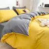 Juego de sábanas de color liso, lavado, minimalista, estilo japonés, amigable con la piel (incluye funda de edredón, sábana y sábana ajustable) - adecuado para dormitorios estudiantiles, juego de tres piezas