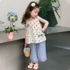 Conjunto Feminino Verão Novo Estilo 2026 Estilo Coreano Menina Bolinhas Laço Colete Calça de Pernas Largas Algodão Conjunto de Duas Peças
