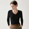 Suéter Cálido de Punto Canalé Color Sólido, Estilo Simple, Manga Larga, Cuello en V, Cachemira, Nuevo Estilo Otoño/Invierno 2026 para Mujer, Adelgazante, Capa Base