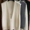 Nuevo Chaleco de Punto Holgado con Cuello en V Grande de Punto para Mujer Moda Otoño e Invierno 2025 Prendas Exteriores sin Mangas de Lana con Cuello en V Profundo