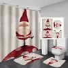 Cortina de chuveiro dobrável de poliéster impermeável vermelha do Papai Noel, direto do fabricante para e-commerce transfronteiriço, cortinas de chuveiro no atacado para vendas transfronteiriças