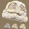 Nuevo Sombrero de León Danzante Hecho a Mano de Piel de Conejo para Mujer, Sombrero de Felpa Cálido Adelgazante para el Rostro de Invierno, Sombrero de Pescador Grueso Cálido Protector de Orejas