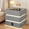 Mesita de Noche Flotante con Tres Cajones, Madera Maciza Simple, Carga Inalámbrica Moderna, Mesa de Noche Multifuncional Todo en Uno de Lujo Moderno para Dormitorio del Hogar