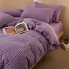 Conjunto de Roupa de Cama Xadrez Simples 100% Algodão Lavado Quatro Peças Lençol de Cama 1.8 Algodão Puro Amigo da Pele Conjunto de Três Peças para Dormitório 1.5m