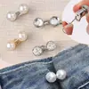 Hebilla de Cintura Plana Sin Perforación para Ajustar el Tamaño de los Jeans, Cierre Ajustable Sin Costura con Pedrería y Perlas