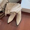 Botas Altas de Tacón Fino Pequeñas para Mujer Otoño 2025 Nuevas Botas de Ante Arrugadas Punta Fina Tacón Alto Elegante Hasta la Rodilla