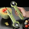 Acero Inoxidable Tres en Uno Sacabolas de Fruta, Separador Multifuncional para el Hogar, Cuchillo para Tallar, Herramienta para Bandeja, Cuchara de Doble Cabeza