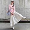 Falda Blanca de Ballet tipo Pastel, Línea A, Cintura Alta, Adelgazante, Largo Medio, Delgada, Vaporosa, Nueva Colección Verano 2026 para Mujer