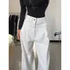 Pantalones Blancos de Mezclilla Estilo Americano para Mujeres Altas, Verano, Cintura Alta, Plisados, Adelgazantes, Versátiles, Sueltos, Casuales, Pierna Ancha, Corte Recto