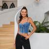 Atravessando Fronteiras Amazon Europeu e Americano Roupas Sexy Top Tubinho Design Espinha de Peixe Alça de Ombro Sem Manga Moda Slim Top Jeans