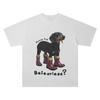 Zapatos Retro Estilo Americano Camiseta de Manga Corta Estampada de Perritos Pulóver Lavado Viejo Callejero para Hombres y Mujeres Tops de Pareja