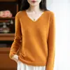 Suéter de Punto de Lana 100% Sin Costuras de una Pieza para Mujer Cuello en V Otoño e Invierno Nuevo Simple y Versátil Ropa Interior de Punto