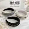 Diadema Ancha de Lana Negra con Cadena Estilo Francés y Alta Presión en la Corona para Lavarse la Cara, Elegante Pinza para el Cabello