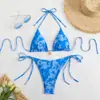 Comercio Exterior Nuevo Bikini de Dos Piezas Estampado Dividido Traje de Baño Amazon Transfronterizo Sexy de Encaje con Cordones