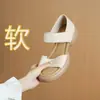 Sandálias macias de sola plana, sapatos romanos respiráveis vazados, sapatos de praia confortáveis feitos à mão com sola grossa de pele de carneiro de 4 cm com velcro