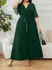 Comércio Exterior Transfronteiriço Europeu e Americano Tamanho Plus Verão 2026 Novo Vestido Elegante com Decote em V Acinturado Patchwork Plissado
