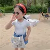Comercio Exterior Dulce Camiseta para Niñas Estilo Coreano Encaje Sin Mangas Ropa de Verano Versátil Hermanas Adorno de Volantes Top para Niños Pequeños Manga Corta
