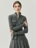 Moda Estilo Coreano Color Sólido Abrigo Cardigan de Punto Cachemir para Mujer Solapa Cremallera Doble Cabeza Corte Delgado Top Simple Versátil