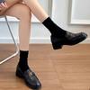 Versión de piel de oveja ~ cuero genuino nuevos mocasines de camelias con suela gruesa para mujer, estilo británico, zapatos pequeños de cuero retro, zapatos de una sola capa