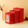 Bolsa Tote Festiva Roja de Año Nuevo con Ventana, Bolsa de Papel con Ventana Transparente para Regalo de Flores, Bolsa de Papel Tote para Regalo Souvenir