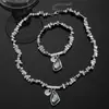 Colar e Pulseira Coração de Diamante Cinza Prata Irregular Prata Quebrada para Mulheres, Luxo Leve, Corrente para Clavícula Choker de Moda de Alta Qualidade