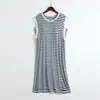 Manga de una pieza de modal para mujer, costura, rayas, cuello redondo, ropa para el hogar, exterior casual, camisón fino de verano para mujer