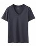 Camiseta Blanca Pequeña Tres Pruebas Verano Nuevo Amoníaco Líquido Algodón Puro Manga Corta Mujer Cuello en V Color Sólido Camisa Fresca Holgada Adelgazante Camisa Blanca de Media Manga