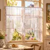 Cortina de Café Clásica Francesa Fresca Tres Flores Cortina Parasol Encaje Ventana Saliente Cortina Corta Divisor de Entrada Cortina Decorativa Negra