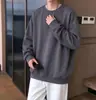 Moletom pesado estilo coreano, unissex, coleção de primavera, gola redonda, com capuz, cor sólida, manga longa, camiseta para usar por baixo estilosa, peça base de caimento solto