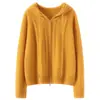 Moda Otoño/Invierno 2026 Nuevo Suéter de Punto con Capucha y Doble Cremallera de Mezcla de Cachemira para Mujer, Adelgazante, Color Sólido