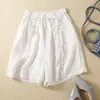 Pantalones Cortos de Pierna Ancha con Diseño de Hongos de Algodón y Lino para Mujer Verano 2024 Nuevo Estilo Literario Retro Sueltos Casuales de Longitud Media