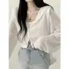Cardigan de punto estilo perezoso chic coreano para primavera y otoño, corto, holgado, color liso, manga de farol, con capucha, manga larga