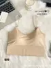 Roupa íntima de seda gelada para primavera e verão com bojos, camisola de costas bonitas, sutiã embutido, top tomara-que-caia liso, regata de base