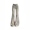 Jeans de Campana Retro Americano para Chica Picante para Mujer Diseño Primavera, Otoño, Verano 2025 con Bordes Crudos, Corte Delgado, Pantalones Largos