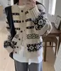 Enviado desde Corea, cárdigan suéter chic de otoño e invierno con nuevo patrón Fair Isle vintage, abrigo casual holgado para mujer